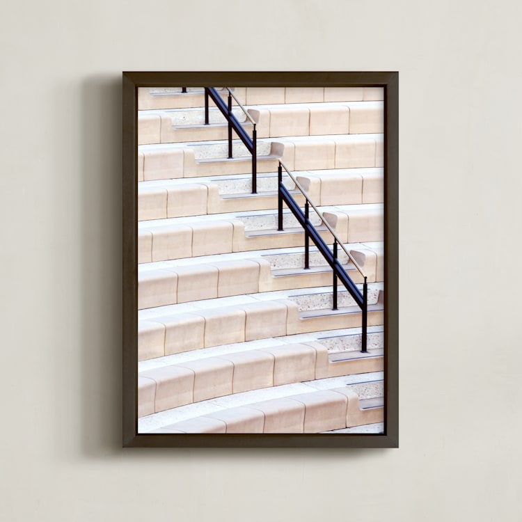 "Stairs of the Getty 2" - Art Print in warm neutral coral by Lisa Sundin - Framed