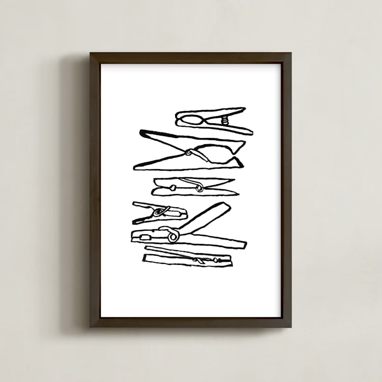 "Clothespins 2" - Art Print in Inky Black by Elliot Stokes - Framed