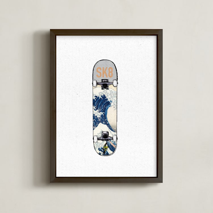 "SK8 Deck - Wave" - Art Print in Blues and Grays by Celeste Duffy - Framed