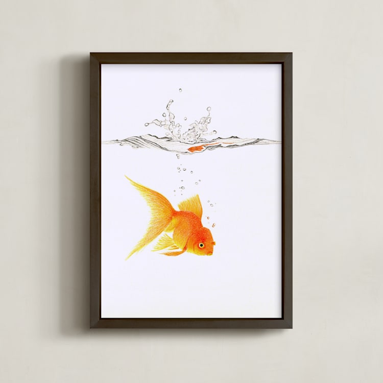 "Aquatic High Jump 3 of 3" - Art Print in carrot peel by Deborah Chou - Framed