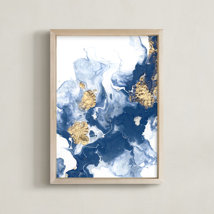 "Delight in the Storm I" - Art Print in Deep Blue by Julia Contacessi - Framed