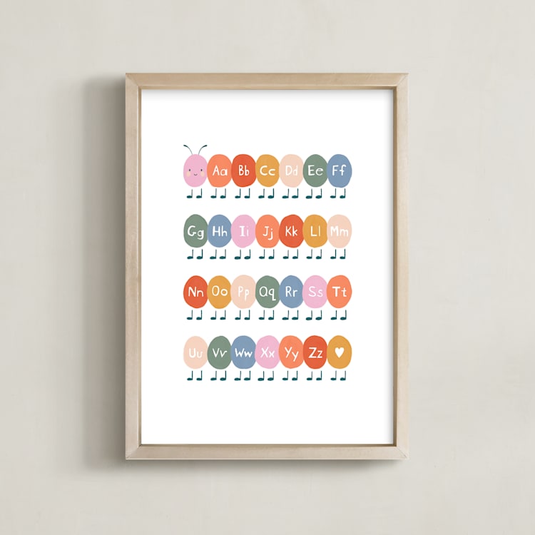 "Caterpillar ABC" - Art Print in Rainbow by Elif Sahin - Framed