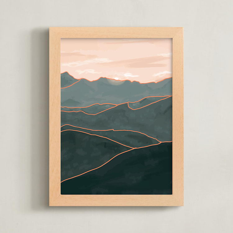 "Mountain Sky" - Art Print in Overlook Green by Becca Robinson - Framed