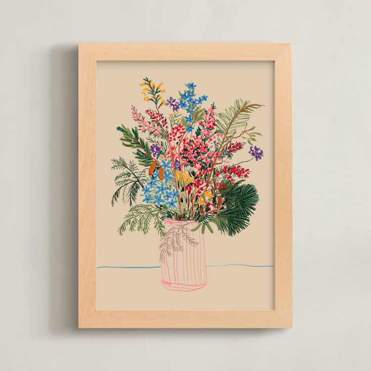 "Meadow in Vase" - Art Print in Sand by Joanna Rosado - Framed