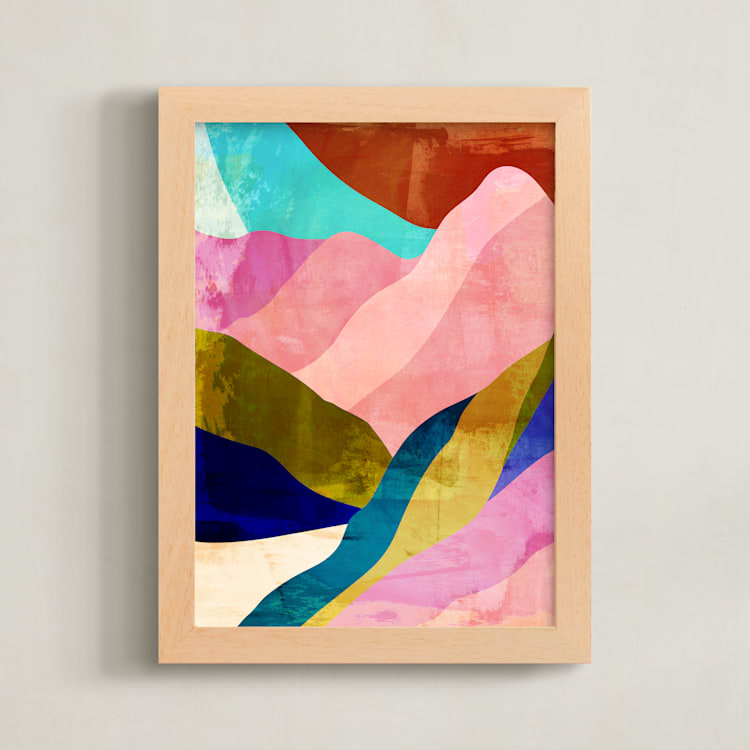 "Mountain landscape I" - Art Print in rainbow pink by Mojca Dolinar - Framed