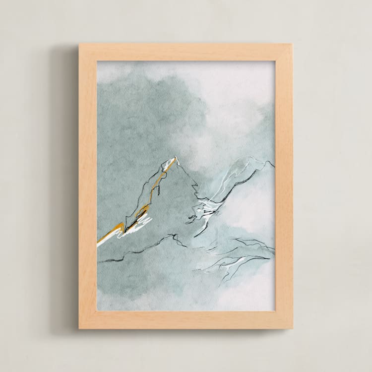 "Cloud Mountains" - Art Print in Blue Green by Shraddha Dharia - Framed