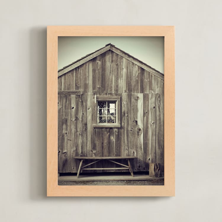 "Bench by the Sea" - Art Print in Rustic Brown by Gray Star Design - Framed