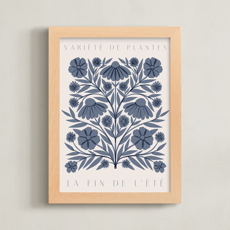 "Les Plantes II" - Art Print in Sky Blue by Katharine Watson - Framed