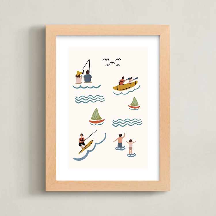 "Fun at the Lake" - Art Print in Light Cream by Lea Velasquez - Framed