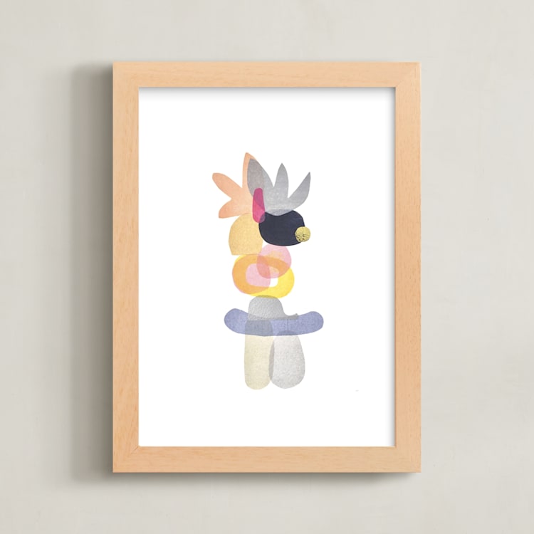 "feathered totem" - Art Print in feather grey by tina johnson - Framed