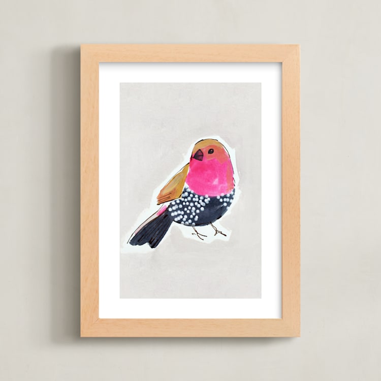 "Stay 1" - Art Print in Pashmina, pink, ink and mustard by Victoria Johnson - Framed