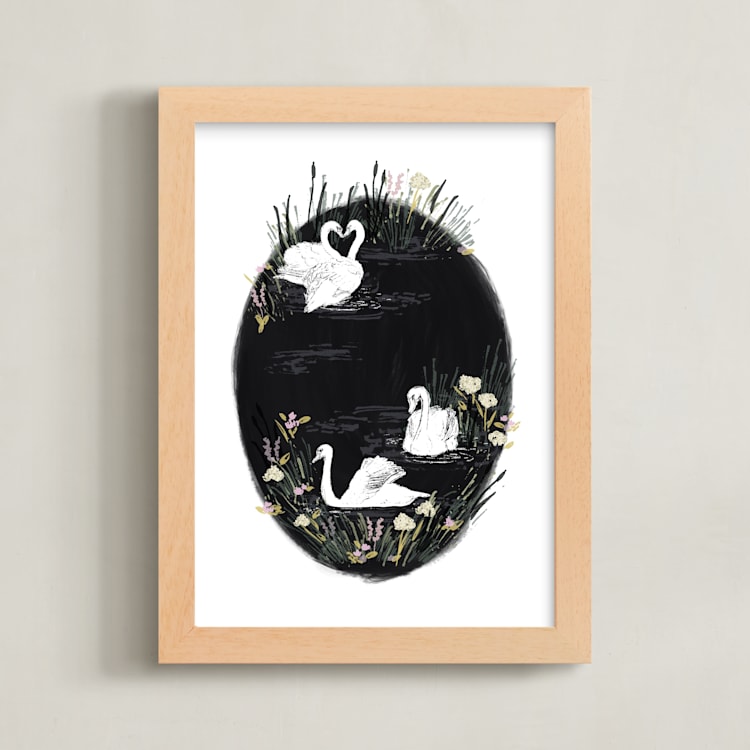 "Sweet Swan Lake" - Art Print in Spring by Shiny Penny Studio - Framed