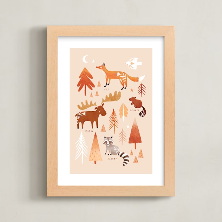 "Woodland Animals" - Art Print in Earthy Beige by Tati Abaurre - Framed