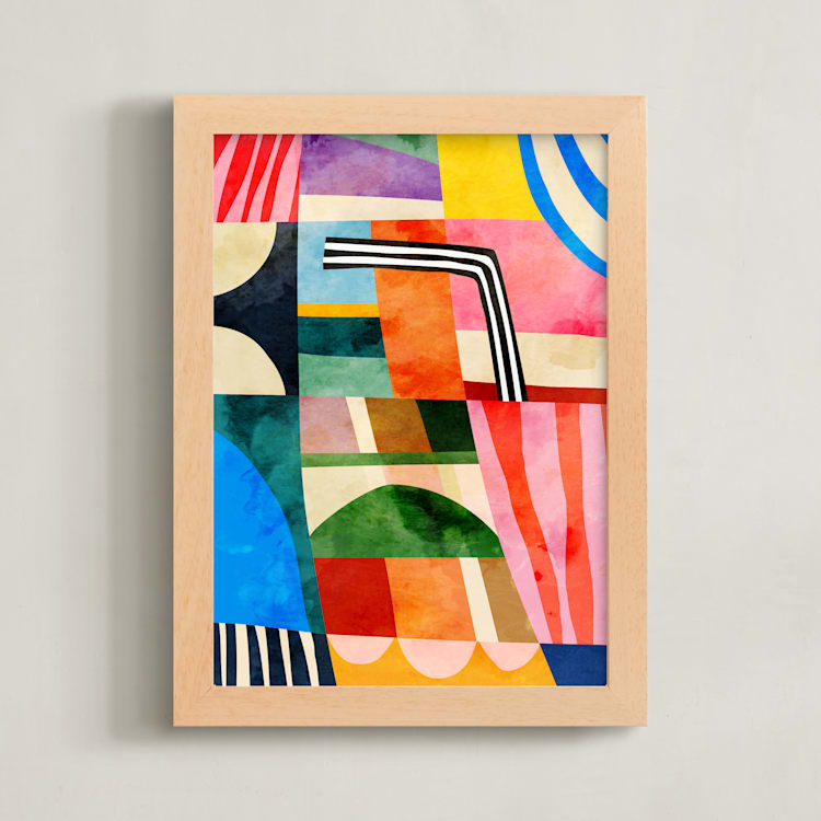 "Summer blocks" - Art Print in Rainbow by Mojca Dolinar - Framed