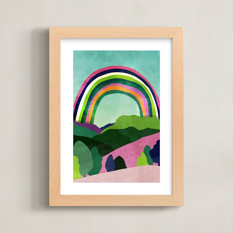 "Rainbow dreams" - Art Print in Emerald Green by Mojca Dolinar - Framed