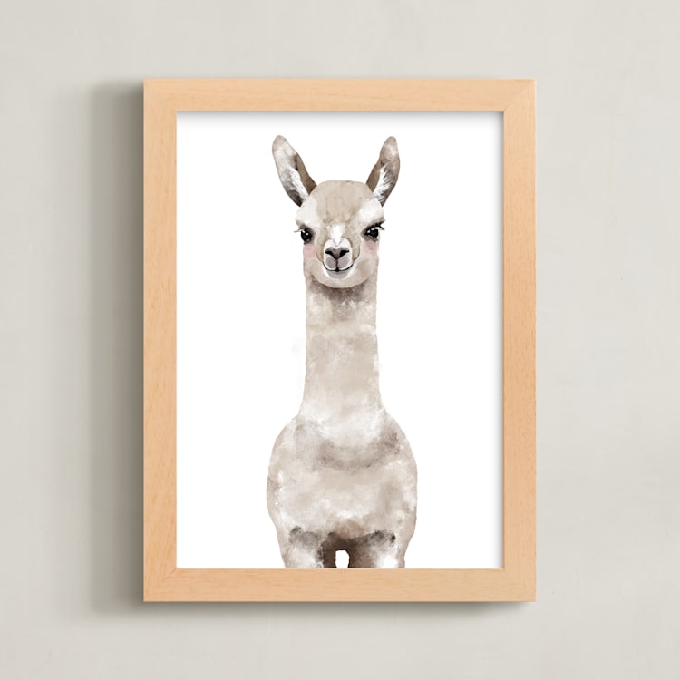 "Baby Animal Llama" - Art Print in Milky foam by Cass Loh - Framed