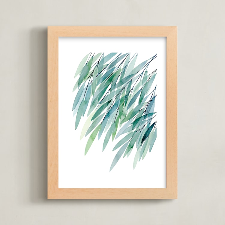 "Turquoise Rustling Leaves No. 1" - Art Print in Turquoise Green by Priscilla Lee - Framed
