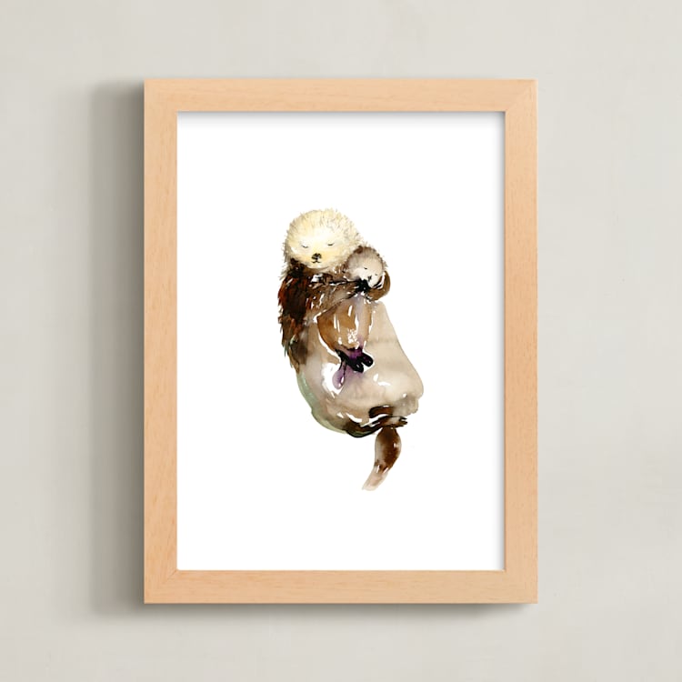 "Mommy Is My World" - Art Print in Otter Brown by Jean Choe Art and Design - Framed