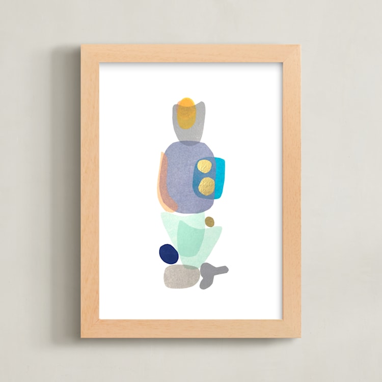 "navy blue gold totem" - Art Print in Deep Blue by tina johnson - Framed