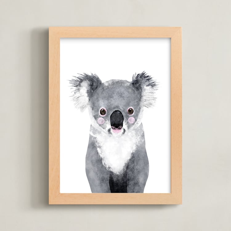 "Baby Koala" - Art Print in pebble by Cass Loh - Framed