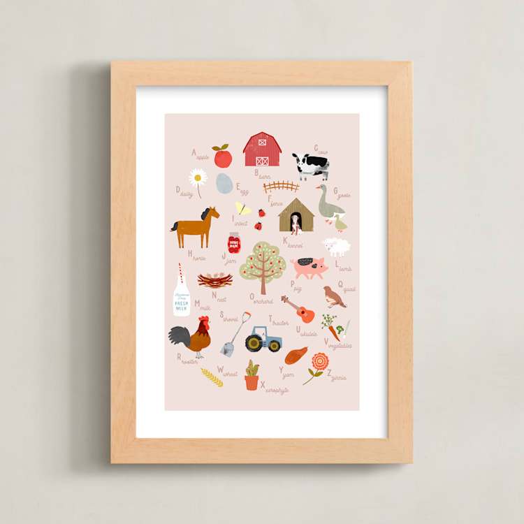 "Find Me on the Farm" - Art Print in Taupe by Francesca Iannaccone - Framed