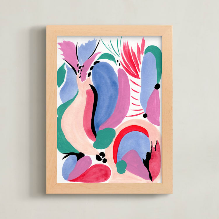 "Abstract story" - Art Print in Pink red by FERNANDA MARTINEZ - Framed