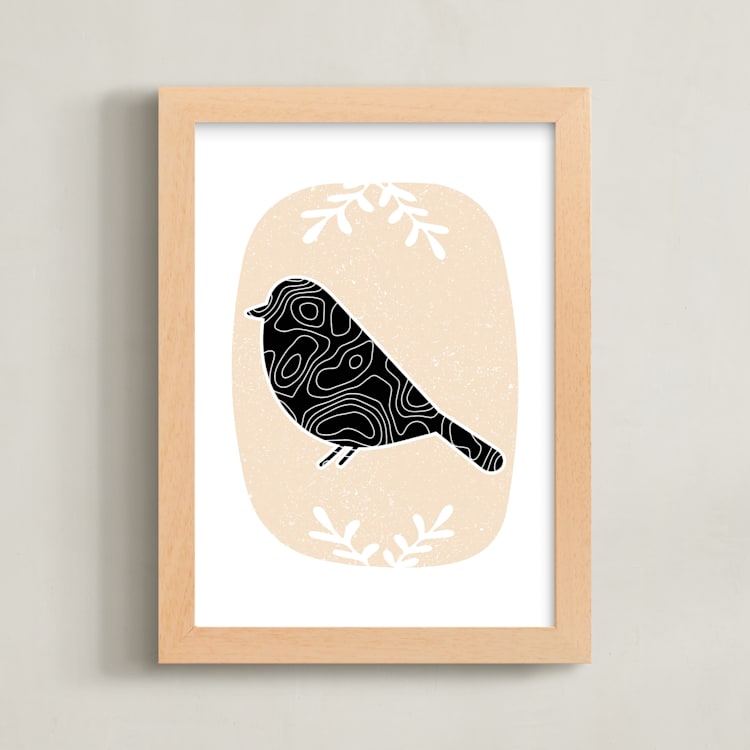 "Birdie" - Art Print in Tangerine Dream by Alicia Youngken - Framed