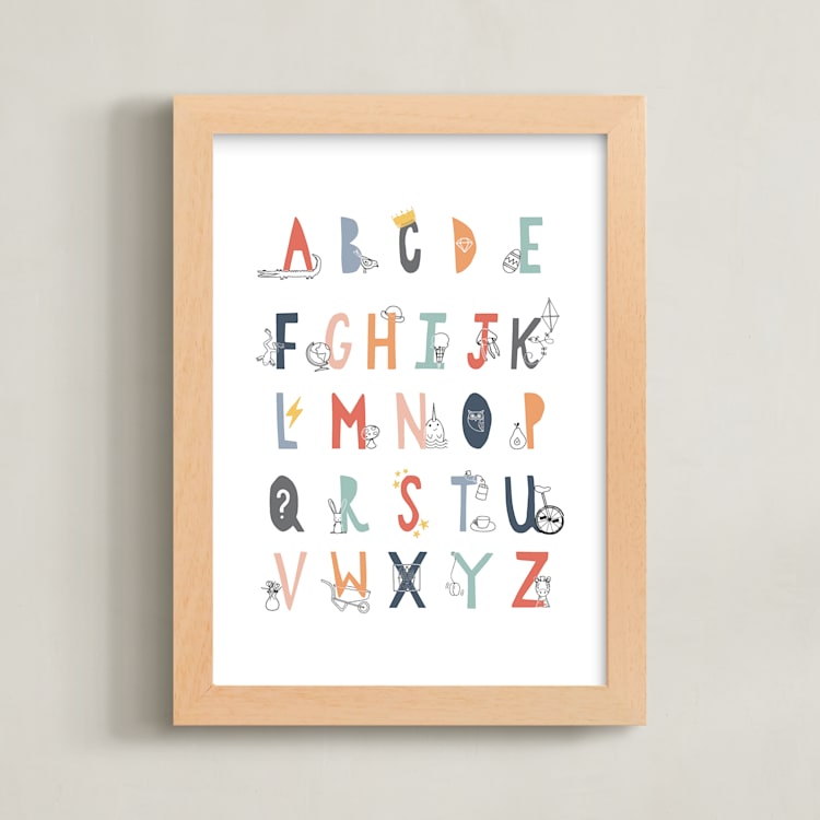 "ABC Doodles" - Art Print in Muted Rainbow by Kacey Floyd - Framed