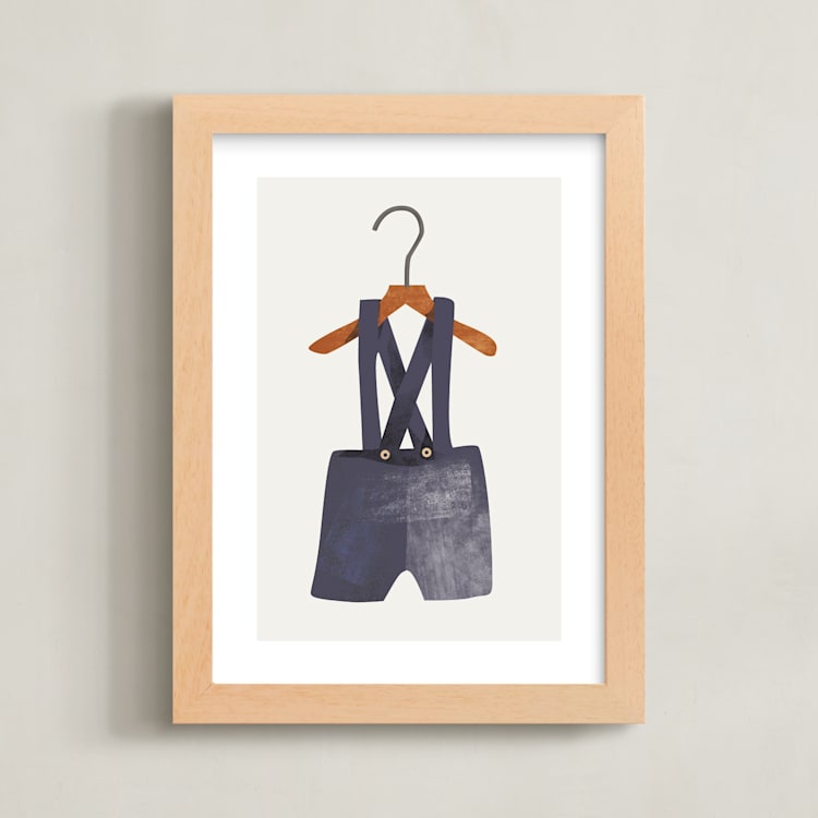 "Overalls" - Art Print in Bluebird by Haley Warner - Framed