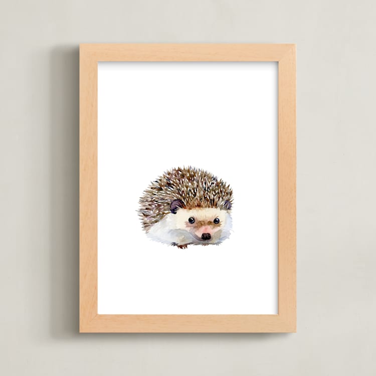 "Baby Hedgehog" - Art Print in Hedgehog Brown by Jieun K Rasband - Framed