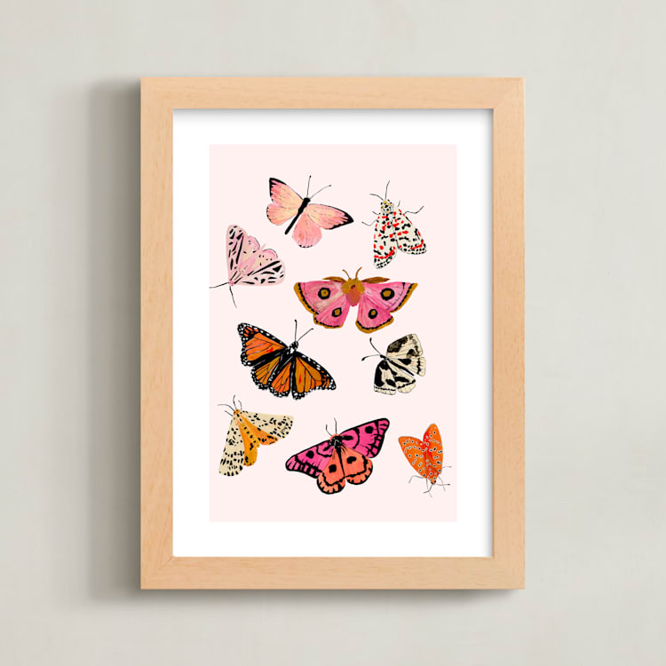 "Moths & Butterflies" - Art Print in Blush Pink by Shannon Kirsten - Framed
