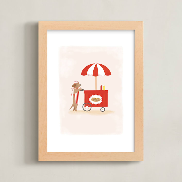 "Hot Dog Cart" - Art Print in Red by Itsy Belle Studio - Framed