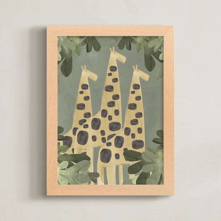 "A Giraffe Trio" - Art Print in Savanna Greige by Alicia Abla - Framed