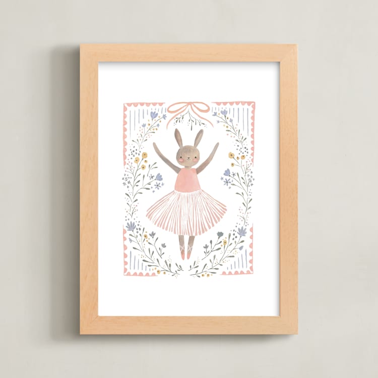 "Dancing Bunny" - Art Print in Bubblegum by Karidy Walker - Framed