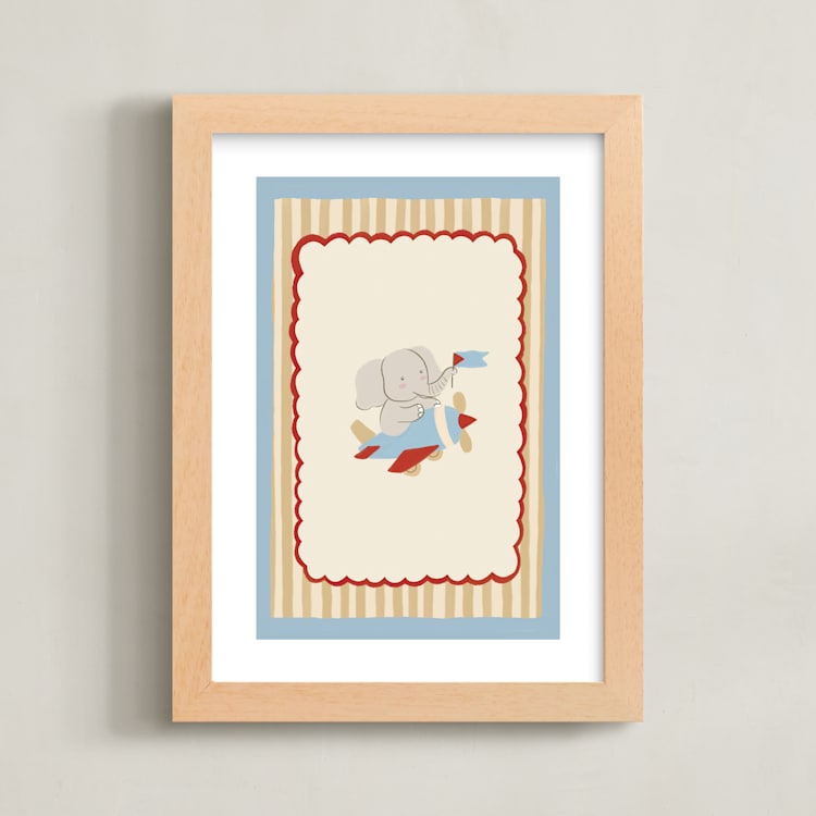"Elephant on a Plane" - Art Print in Multi Colored by Kartika Paramita - Framed