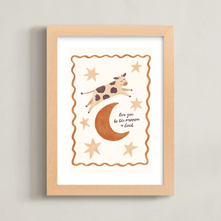 "Love You to the Mooon and Back" - Art Print in Golden Brown by Sabrina Excene - Framed