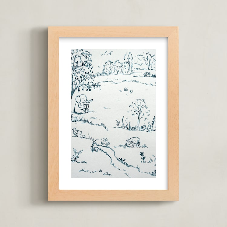 "Fun in the sun" - Art Print in Indigo by Arohika Verma - Framed