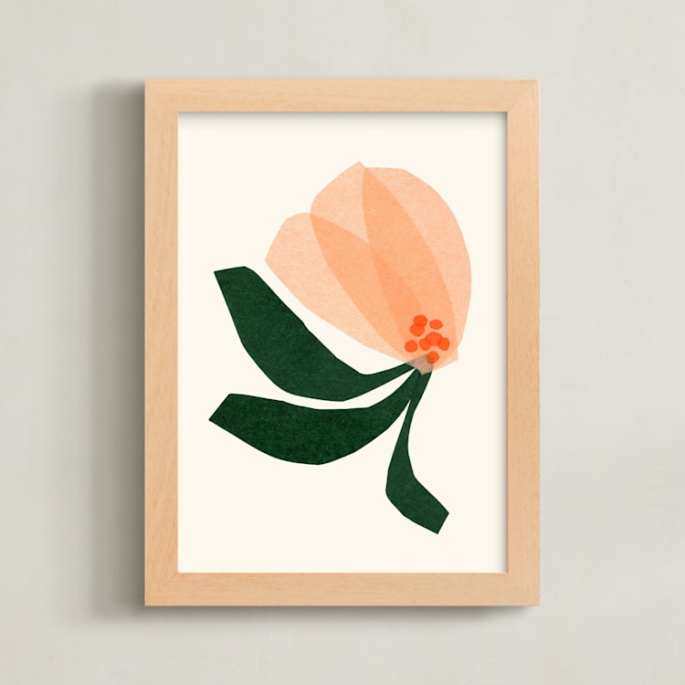 "Dancing Florals 1" - Art Print in Peach by Carrie Moradi - Framed