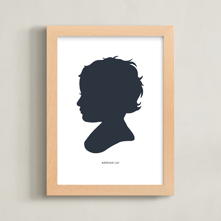 "Silhouette: Custom Print with Text" - Custom Print in Midnight Blue by Minted - Framed