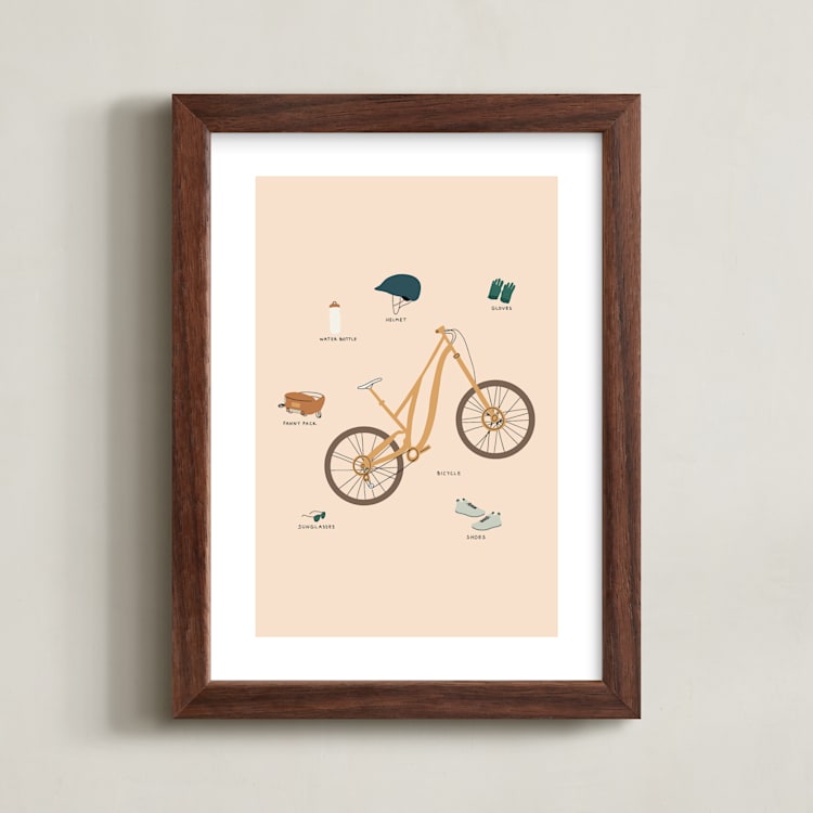"Cycling Adventure Gear" - Art Print in Blush Pink by Coit Creative - Framed