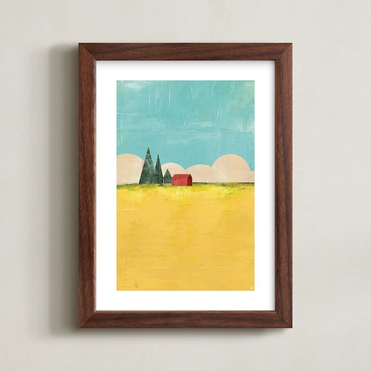 "Playing Field" - Art Print in straw by sue prue - Framed