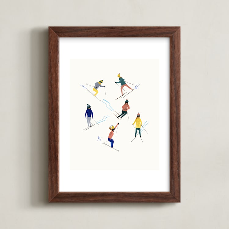 "Ski people" - Art Print in Candy by Anee Shah - Framed