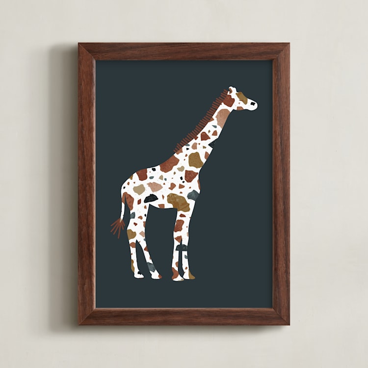 "Marmoreal Giraffe" - Art Print in Dark Slate by Kacey Kendrick Wagner - Framed