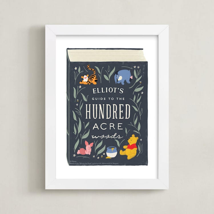 "The Hundred Acre Woods from Disney's Winnie The Pooh" - Personalized Art Print in Navy by JeAnna Casper - Framed