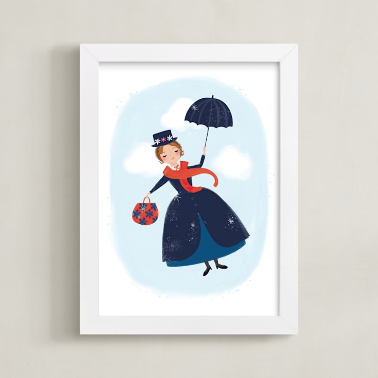 "Mary Poppins Flies" - Art Print in Sky by Itsy Belle Studio - Framed