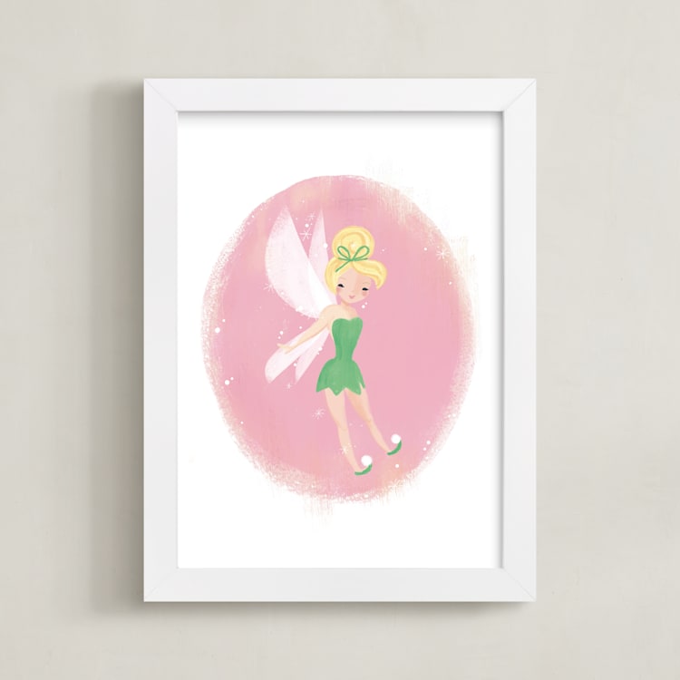 "Tink Flies" - Art Print in Blush by Itsy Belle Studio - Framed