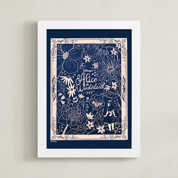 "Art Nouveau Alice" - Art Print in Navy by Stefanie Lane - Framed