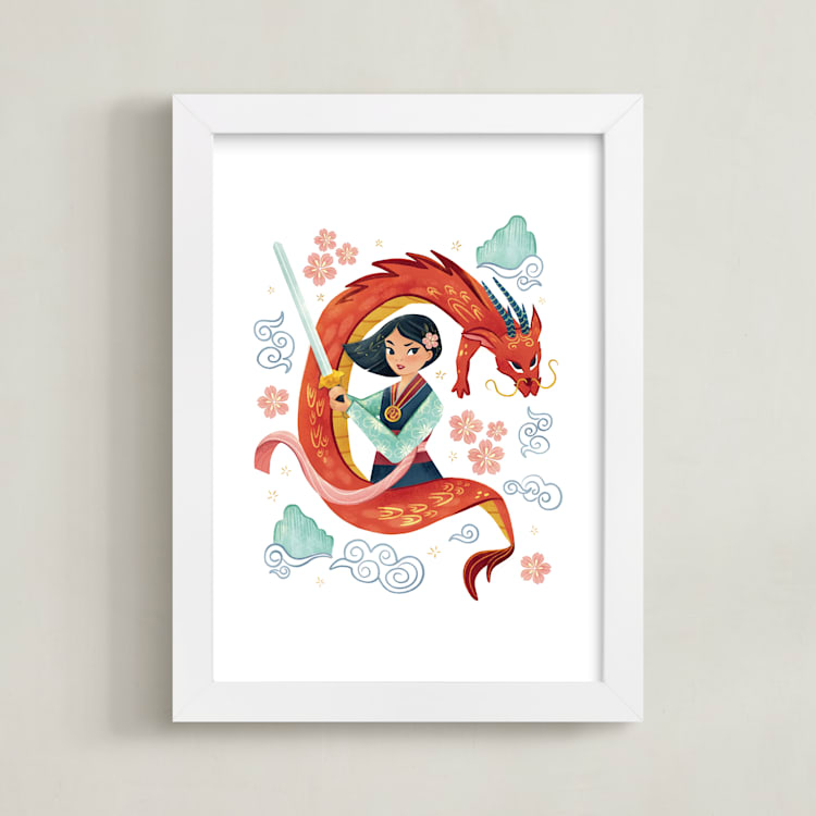 "Warrior Princess Mulan" - Art Print in Dragon by curiouszhi - Framed