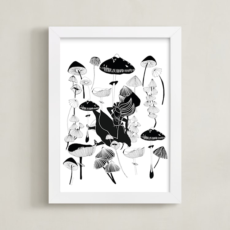 "The Mushroom Fall" - Art Print in Truffle by Deborah Velasquez - Framed