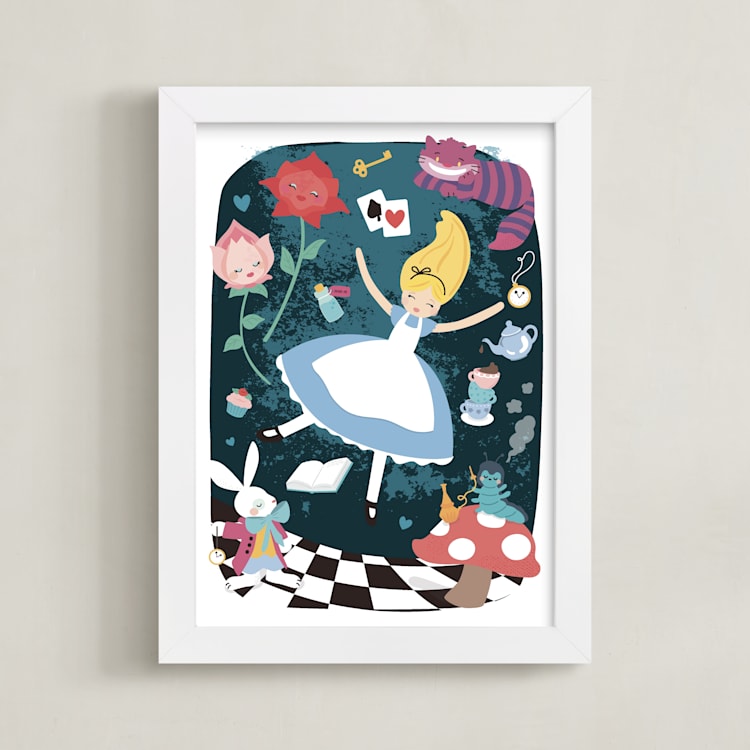 "The Rabbithole from Disney's Alice In Wonderland" - Art Print in Blue by peetie design - Framed